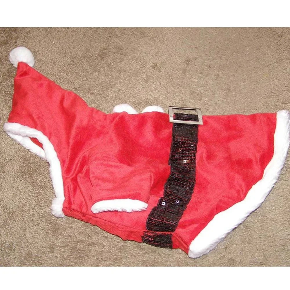 NEW Dog Santa Coat size M Hooded Read coat w/Belt